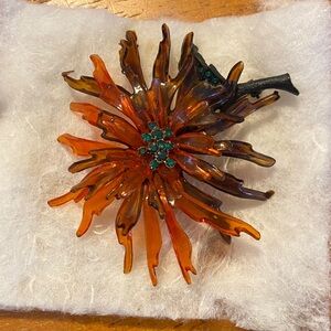 Vintage Orange Flower Brooch